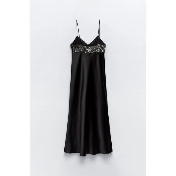 Zara Womens Slip Midi Dress Size XS Black Contrast Sequin Top 8741/269 NWT - Picture 4 of 16